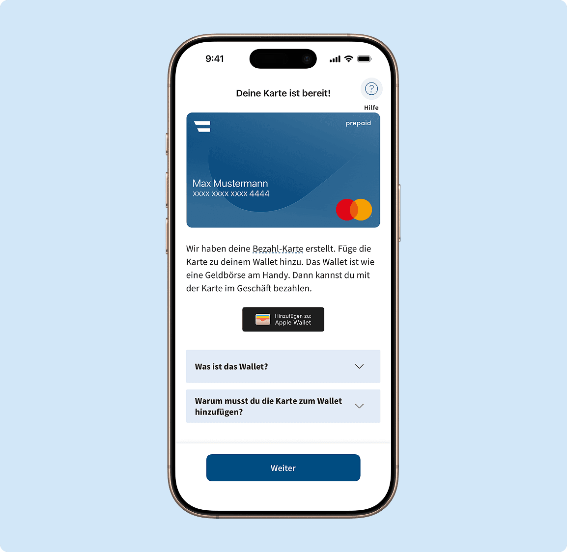Bildschirm zum Hinzufügen der Karte in Apple Wallet